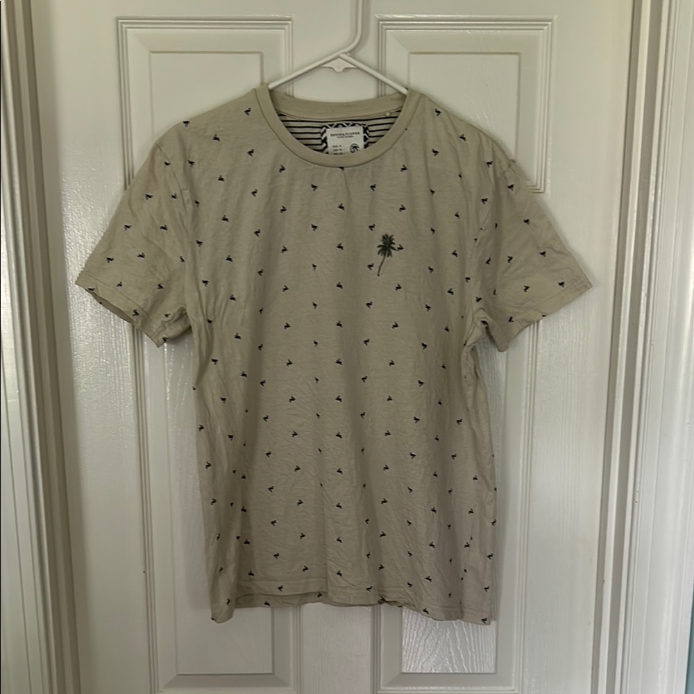 Denim & Flower Men's Beige Flamingo Print T-Shirt Size M